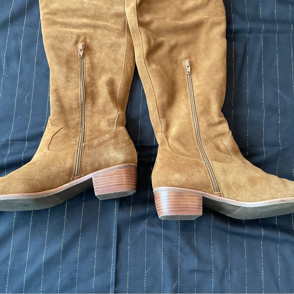 Vintage Embroidered Suede Tan Knee-High Boots Cheryl Crow 9.5 - Picture 5 of 7